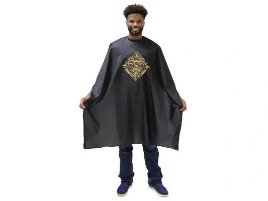 Load image into Gallery viewer, Burmax Scalpmaster Barber Cape with Metallic Gold Design
