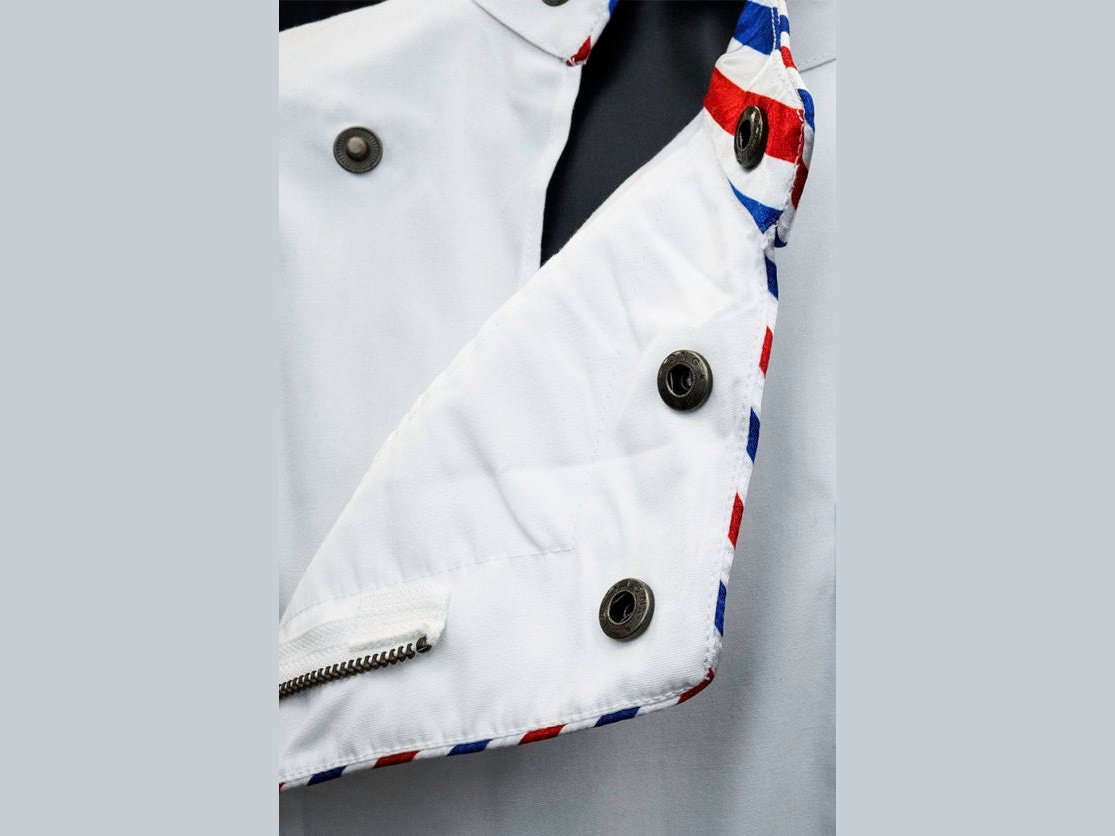 Load image into Gallery viewer, 3rd Gen Gilles White Jacket Barber Pole Trim
